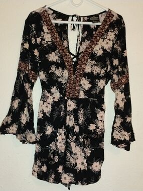 Angie Black with Blush Floral Romper